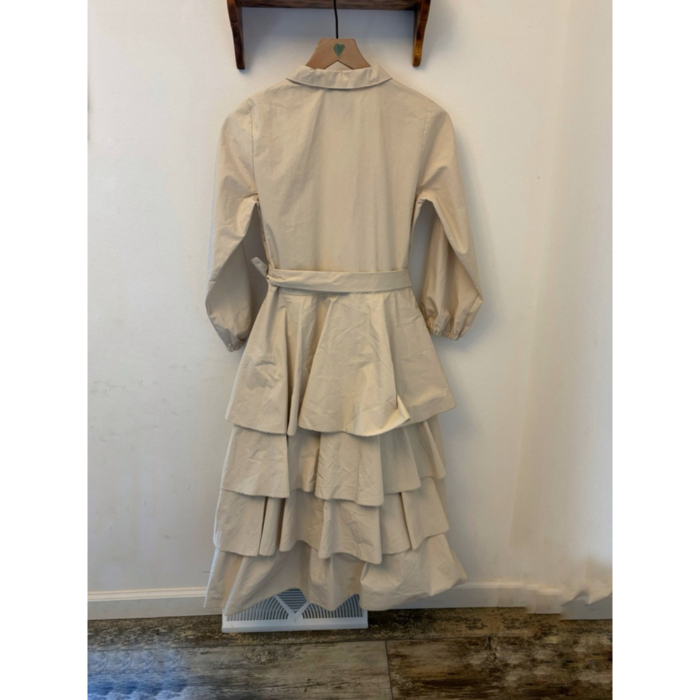 HT Mila Tiered Shirt Dress Cream Belted Midi Maxi Small - Picture 8 of 10